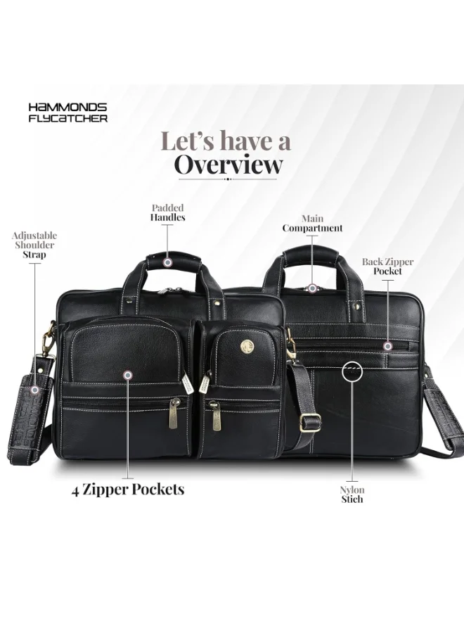 Hammonds Flycatcher  Genuine Leather Office Bag for Men, Premium 15.6 Inch Laptop Bag for Men, Multi Compartments & Adjustable Strap, Ideal for Office, Travel, Daily Use-LB136 BLK  | Best Price UAE